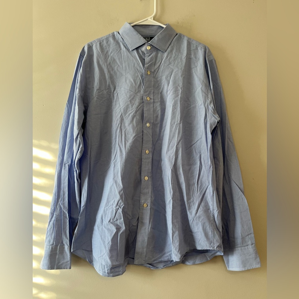 Polo Ralph Lauren blue check dress shirt size 16 1/2 Estates slim fit